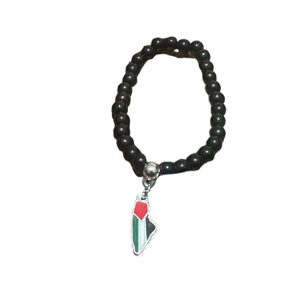 Heritage Halo: Handcrafted Beaded Bracelet with Hanging Palestine Map