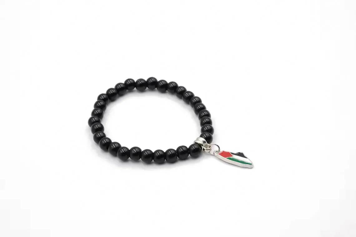 Heritage Halo: Handcrafted Beaded Bracelet with Hanging Palestine Map