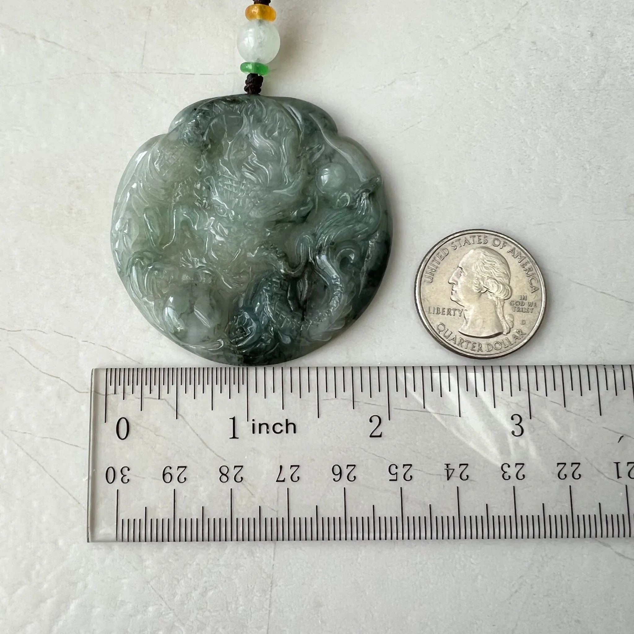 Icy Translucent Green Jadeite Jade Dragon Chinese Zodiac Hand Carved Pendant Necklace, YJ-0322-0355363