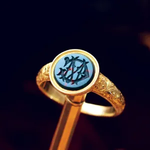 Incredible Antique 'M G' Bloodstone Intaglio Signet Ring