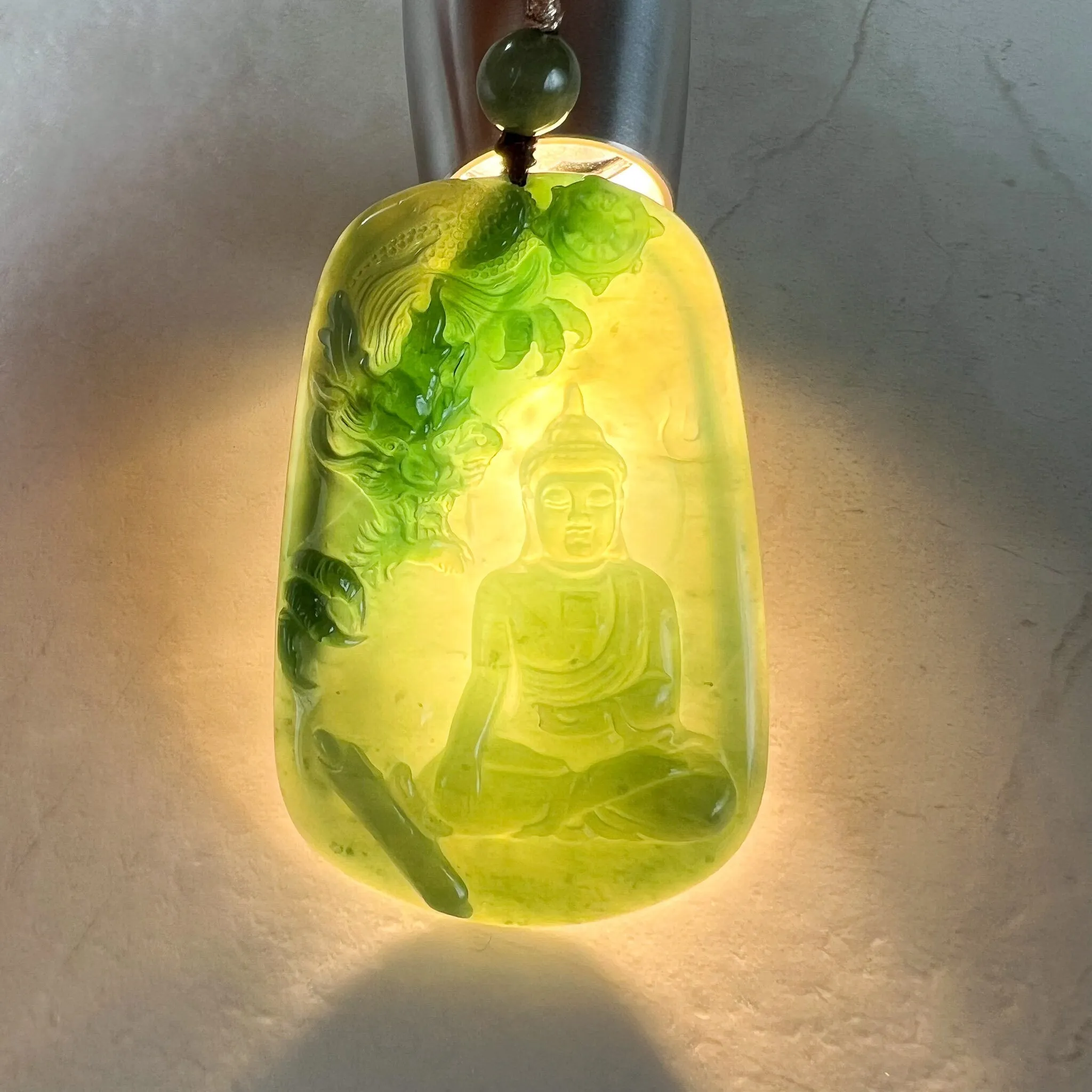Jadeite Jade Amitabha Buddha Amita Amida and Dragon, Blue Green Carved Pendant Necklace, YX-1122-1680210555
