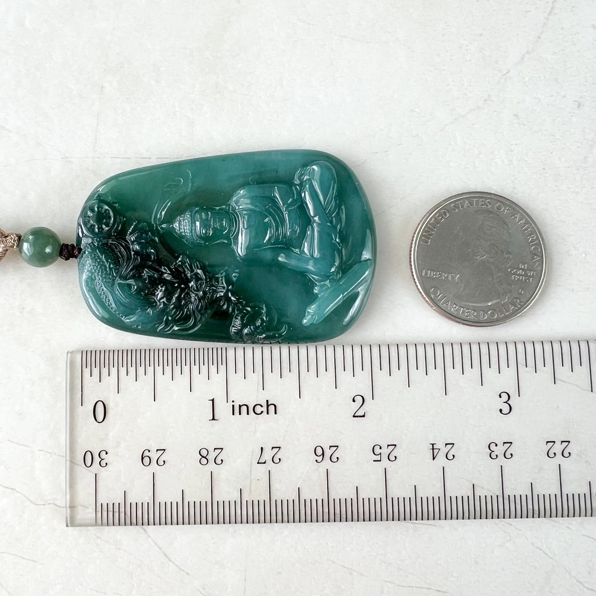 Jadeite Jade Amitabha Buddha Amita Amida and Dragon, Blue Green Carved Pendant Necklace, YX-1122-1680210555