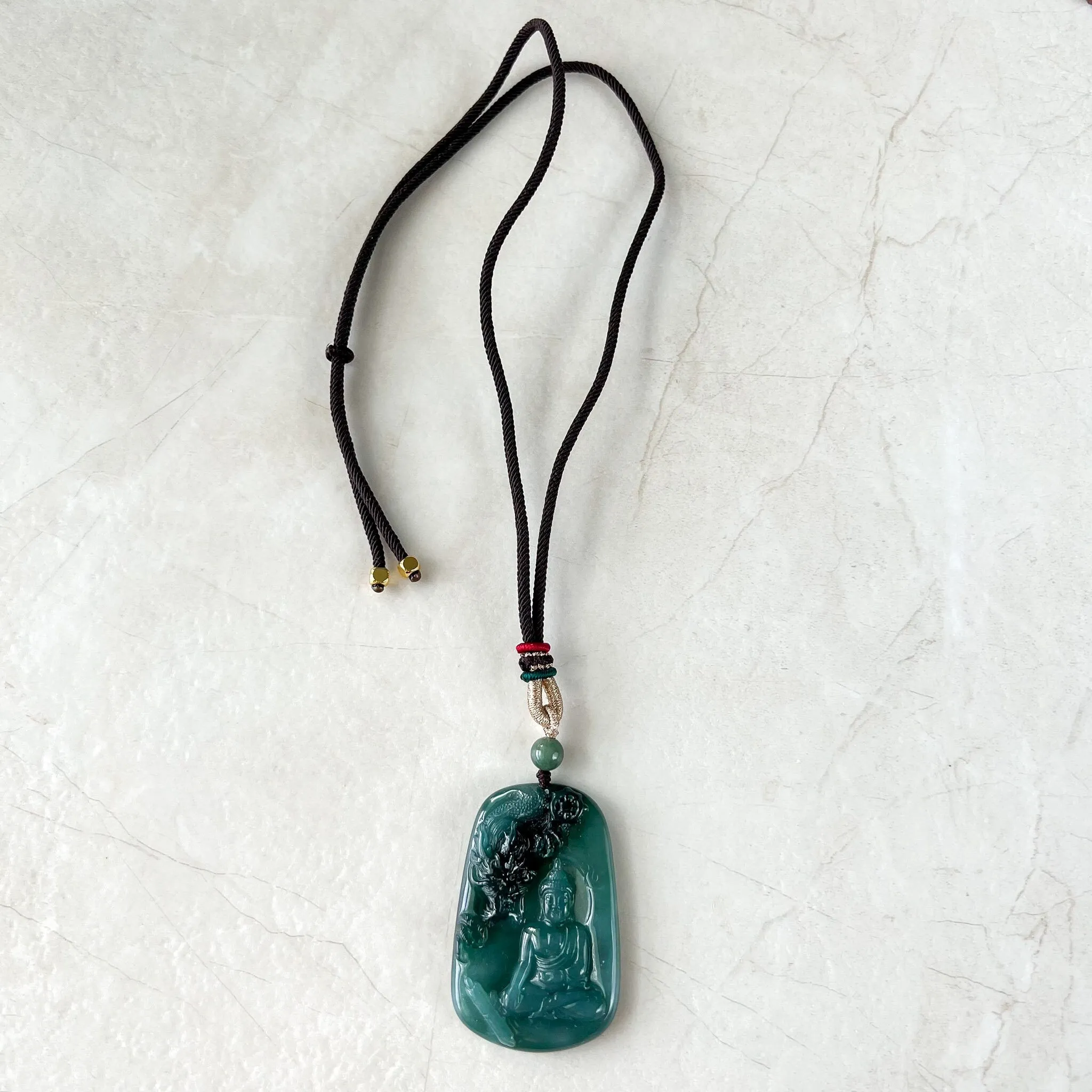 Jadeite Jade Amitabha Buddha Amita Amida and Dragon, Blue Green Carved Pendant Necklace, YX-1122-1680210555