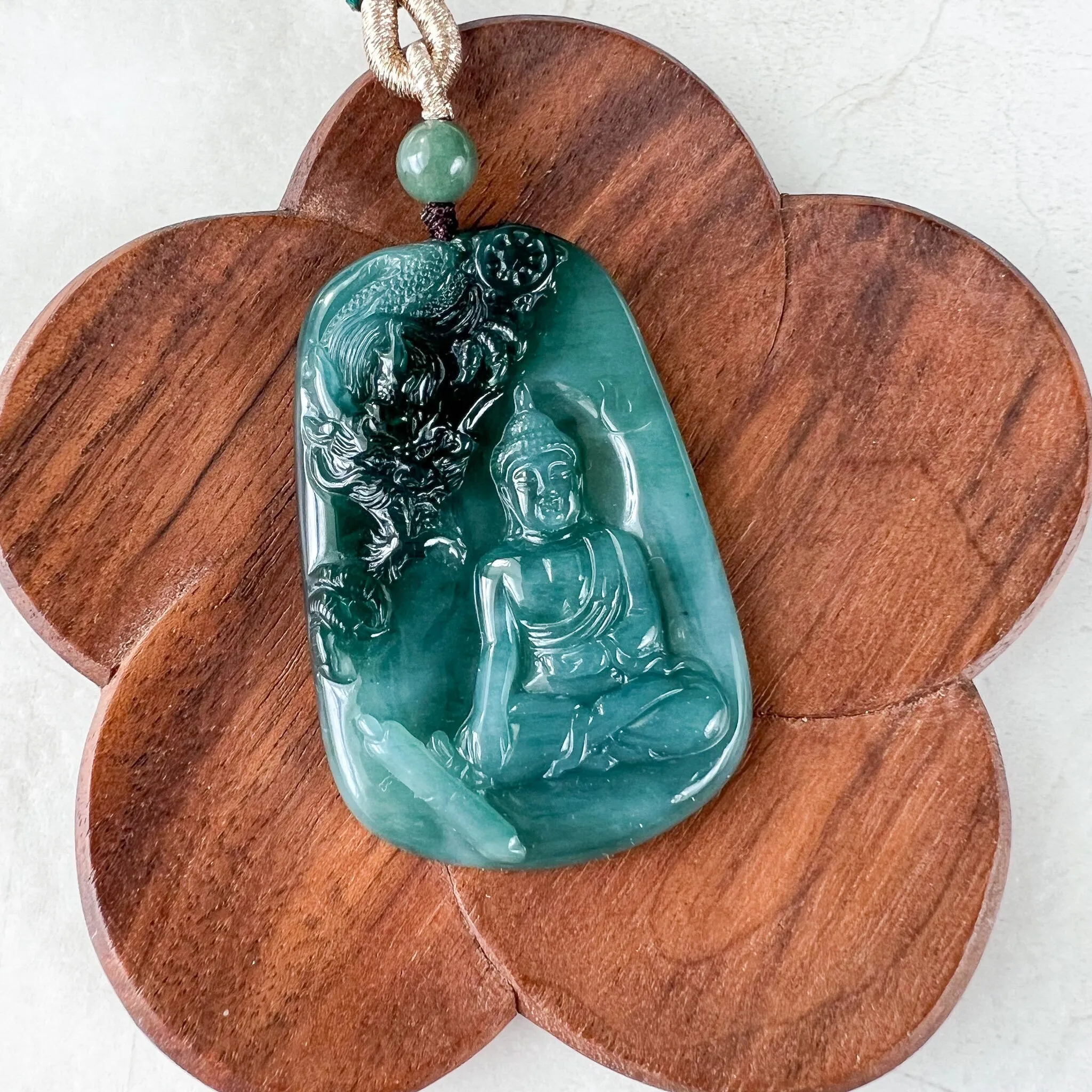 Jadeite Jade Amitabha Buddha Amita Amida and Dragon, Blue Green Carved Pendant Necklace, YX-1122-1680210555