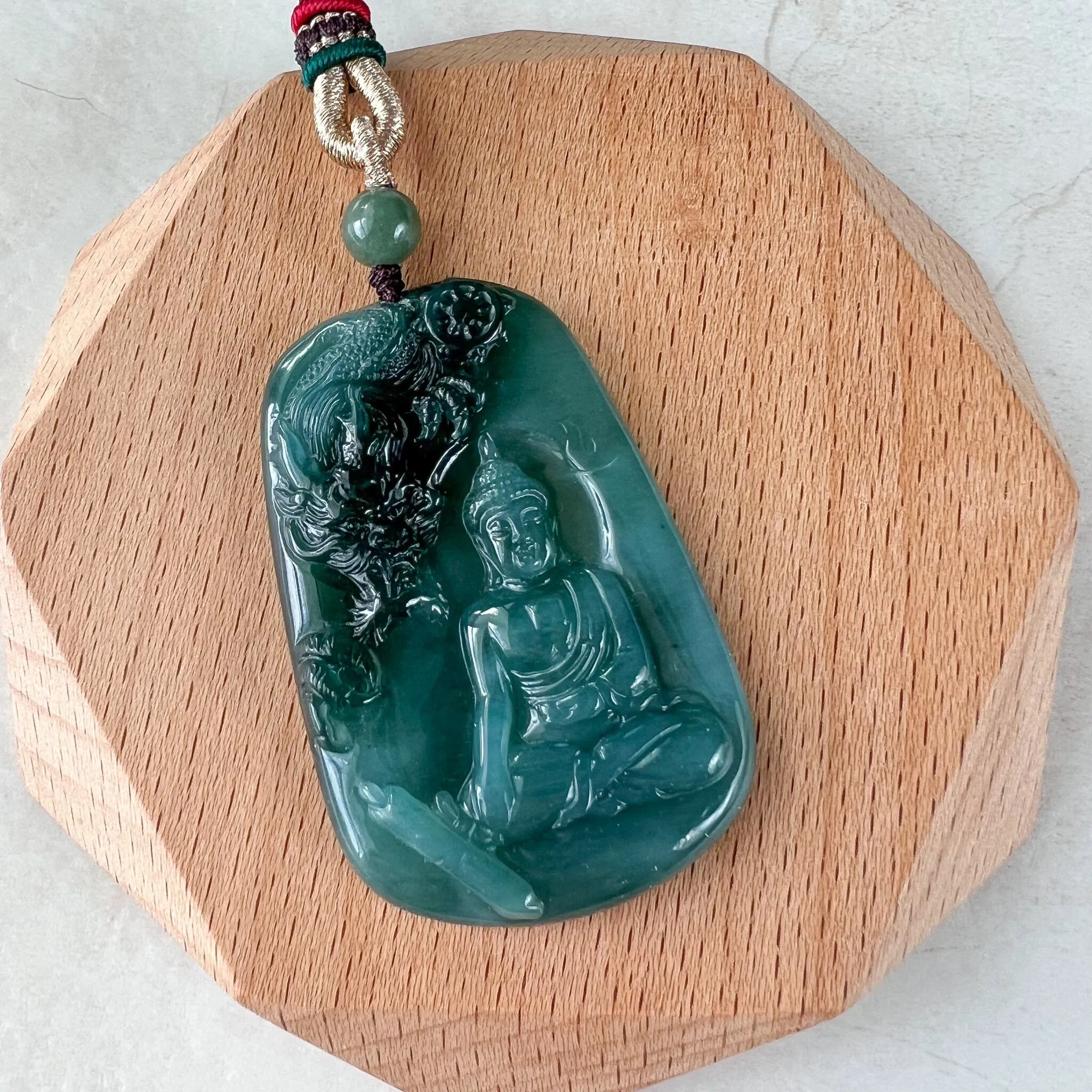 Jadeite Jade Amitabha Buddha Amita Amida and Dragon, Blue Green Carved Pendant Necklace, YX-1122-1680210555