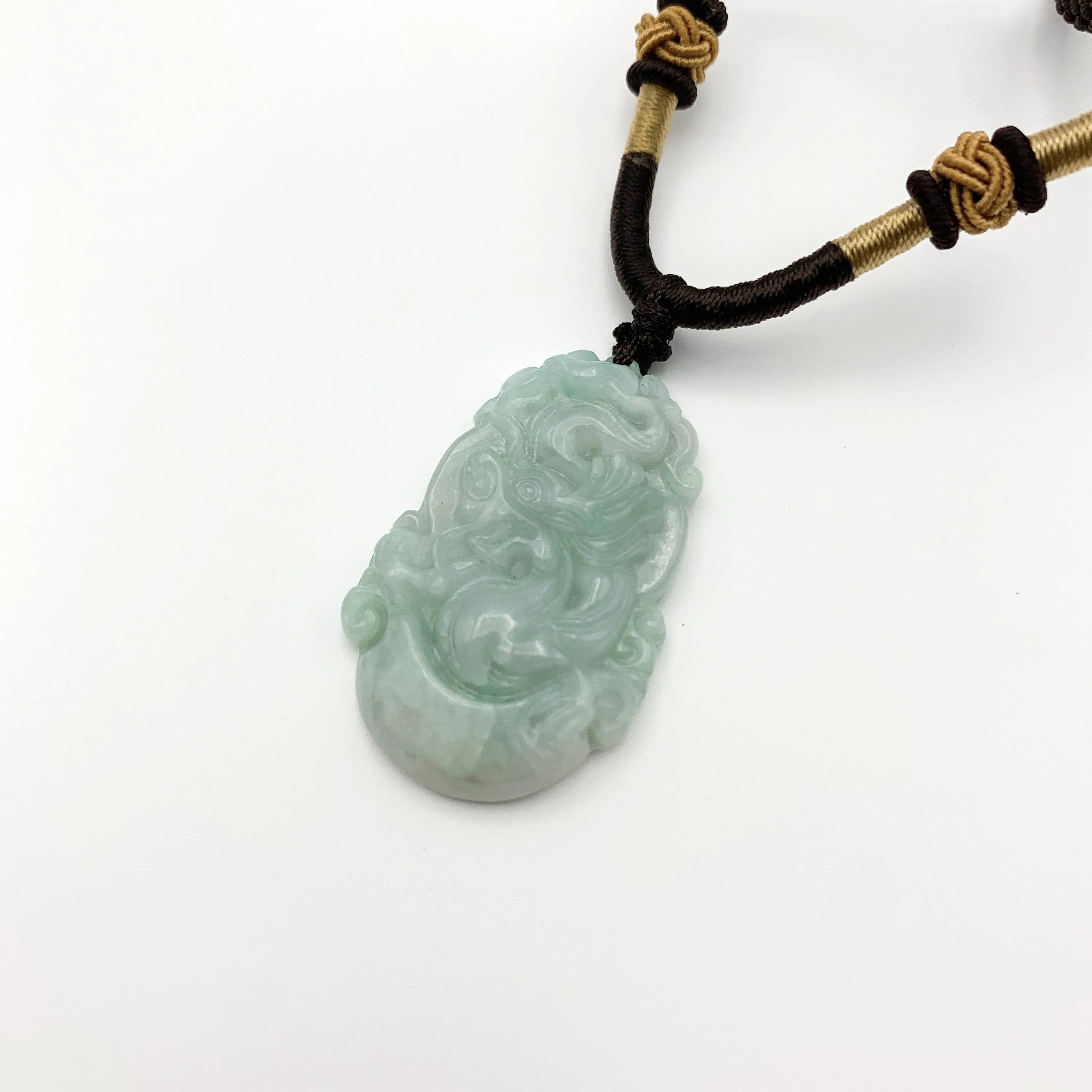 Jadeite Jade Dragon Chinese Zodiac Carved Pendant Necklace, YW-0110-1646517413