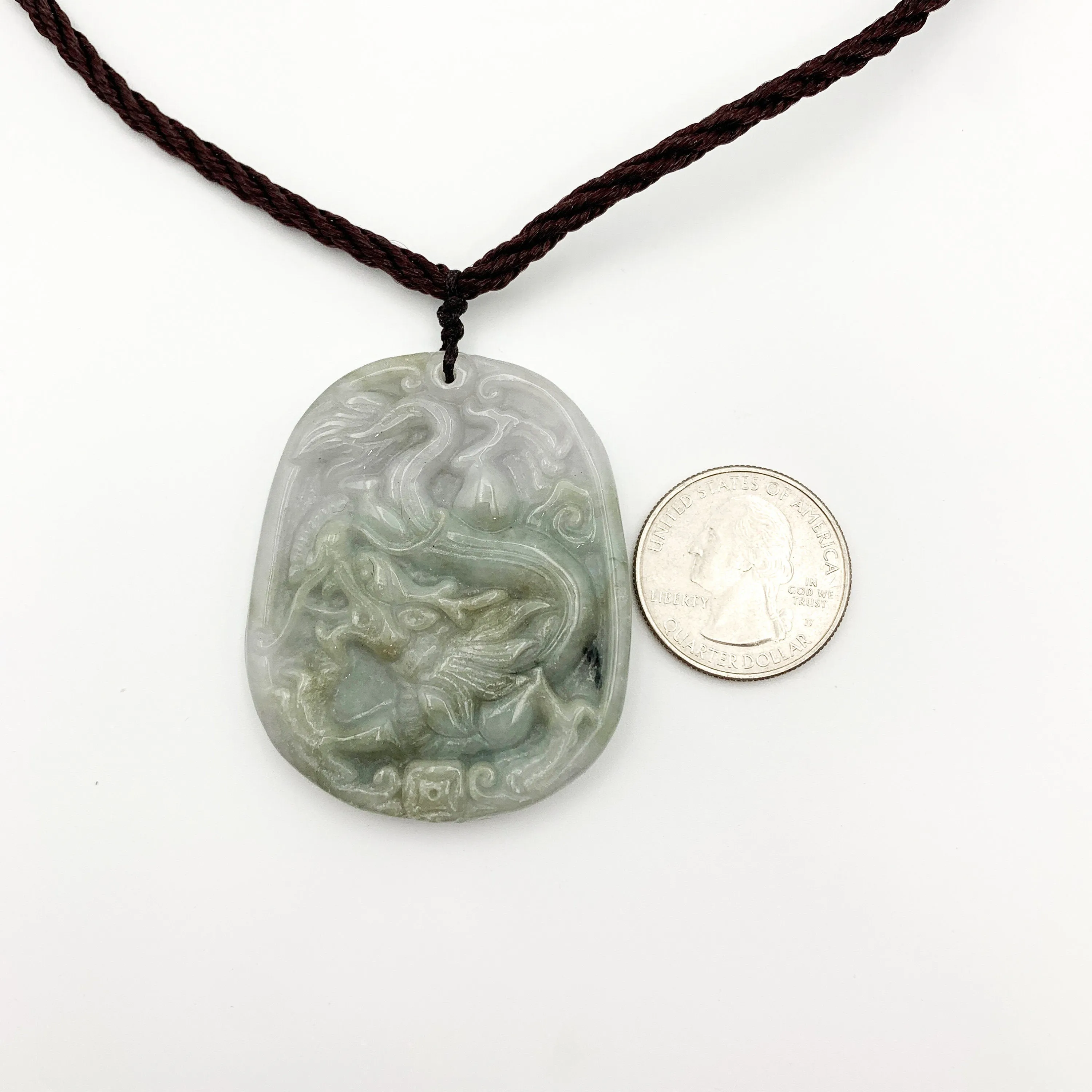 Jadeite Jade Dragon Chinese Zodiac Carved Pendant Necklace, YW-0110-1646517680