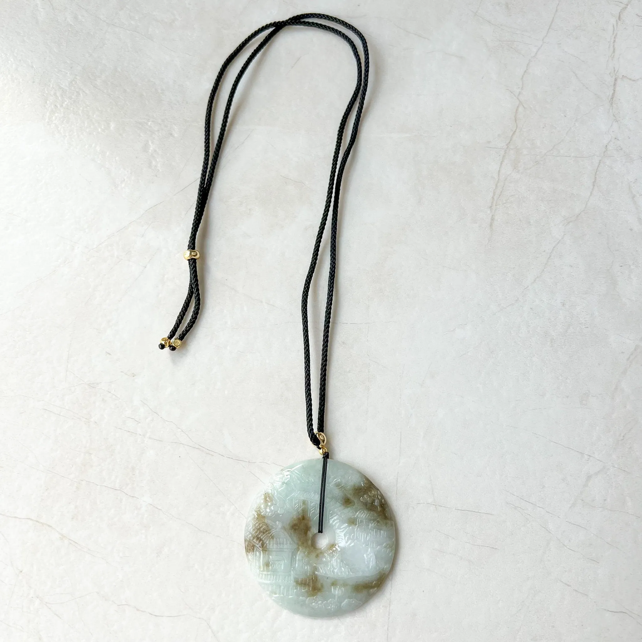 Jadeite Jade Landscape Mountain Forest River Scenery, Yellow Brown Jade, Hand Carved Pendant Necklace, YJ-0622-0427831