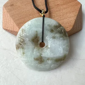 Jadeite Jade Landscape Mountain Forest River Scenery, Yellow Brown Jade, Hand Carved Pendant Necklace, YJ-0622-0427831