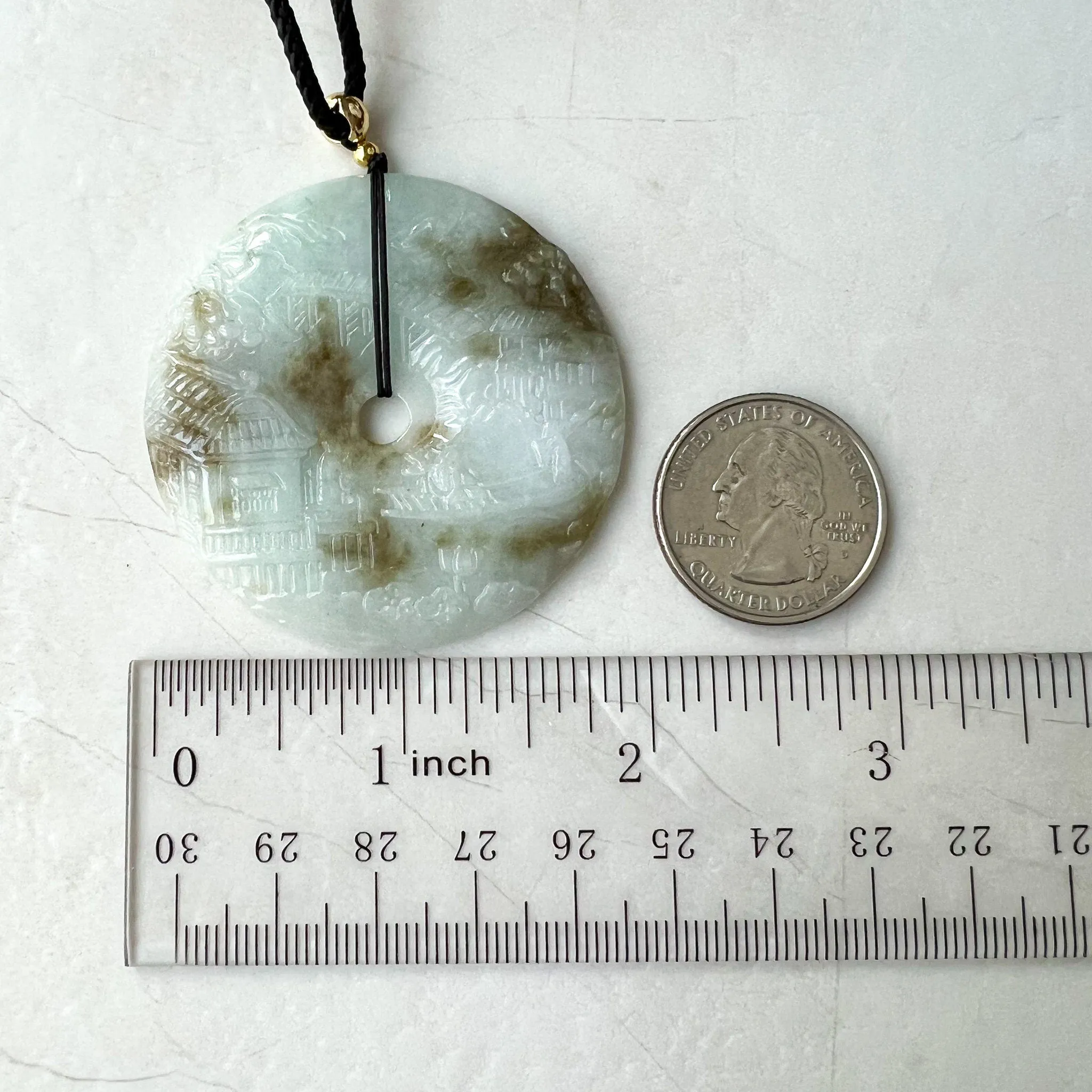 Jadeite Jade Landscape Mountain Forest River Scenery, Yellow Brown Jade, Hand Carved Pendant Necklace, YJ-0622-0427831
