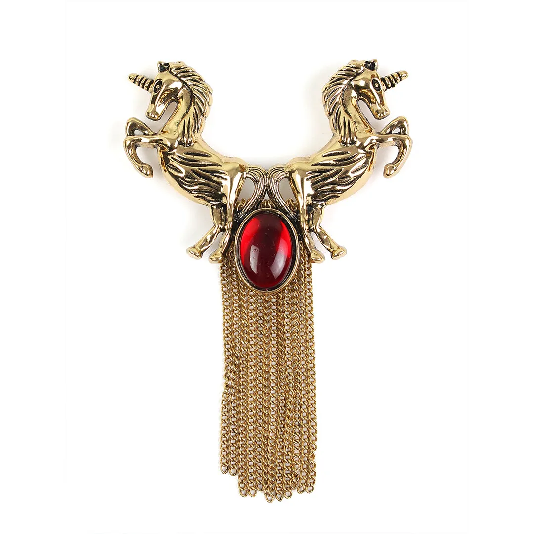 Kavove Ruby Horned Unicorn Duet Golden Colour Brooch