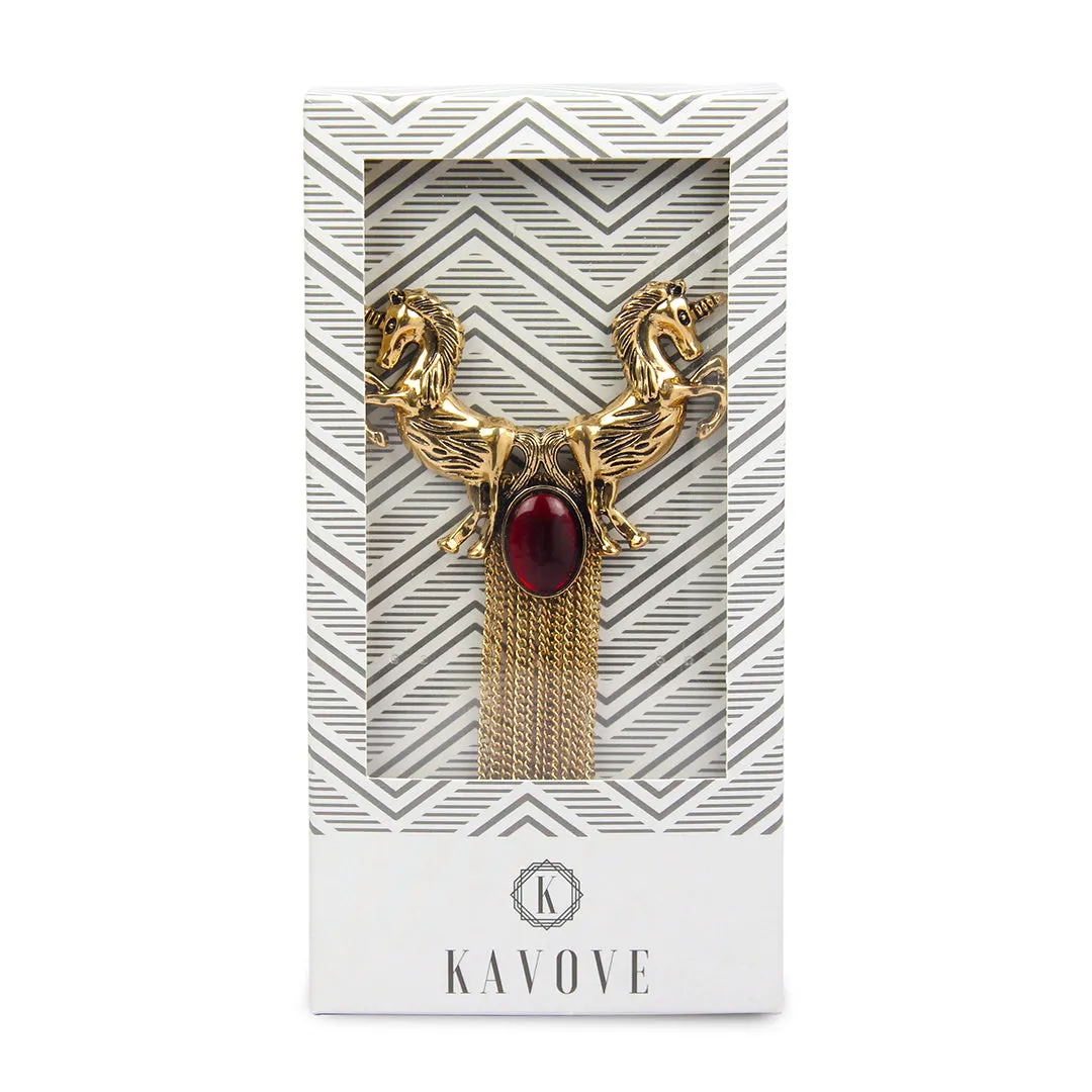 Kavove Ruby Horned Unicorn Duet Golden Colour Brooch