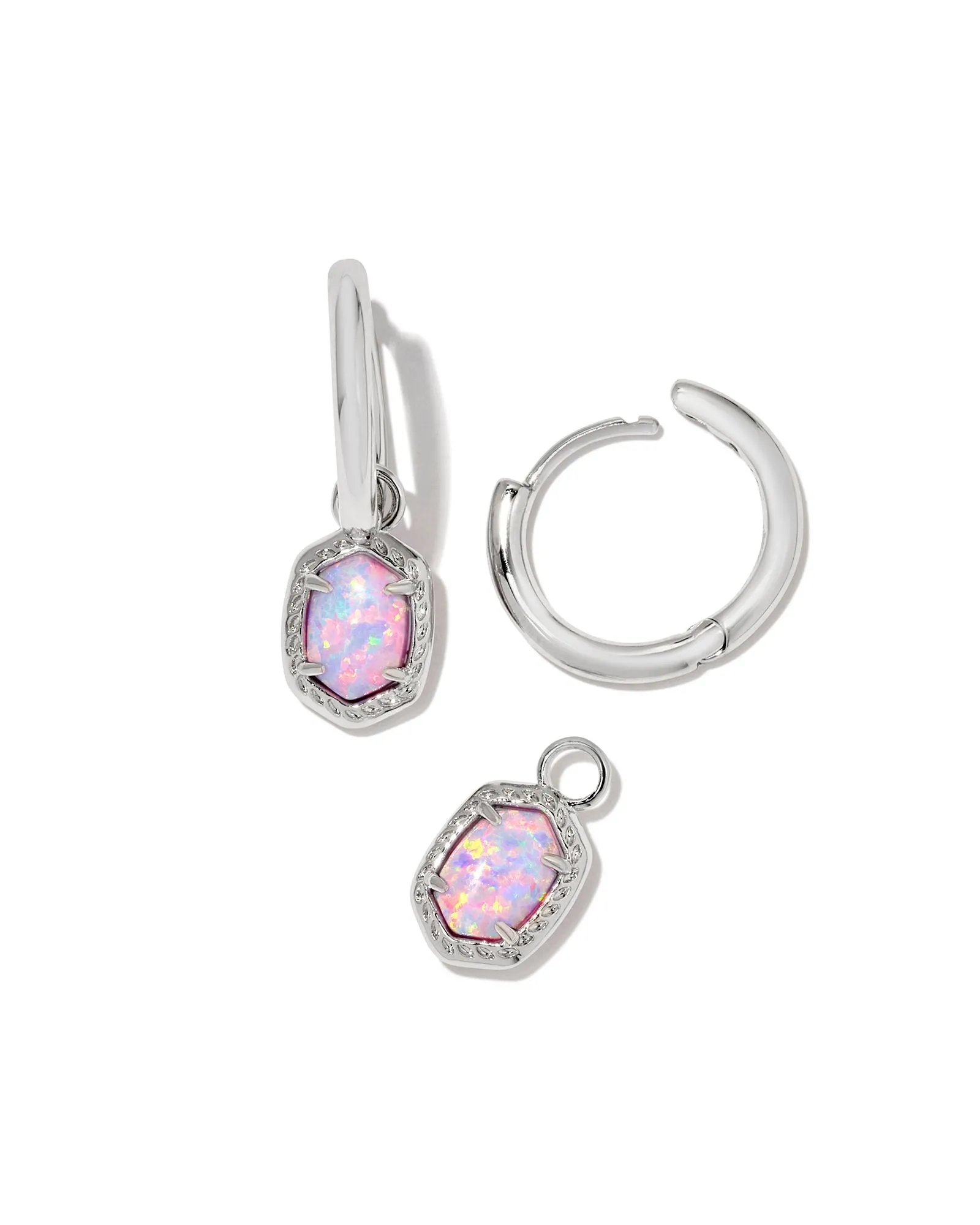 Kendra Scott Daphne Silver Framed Huggie Earrings in Lilac Kyocera Opal
