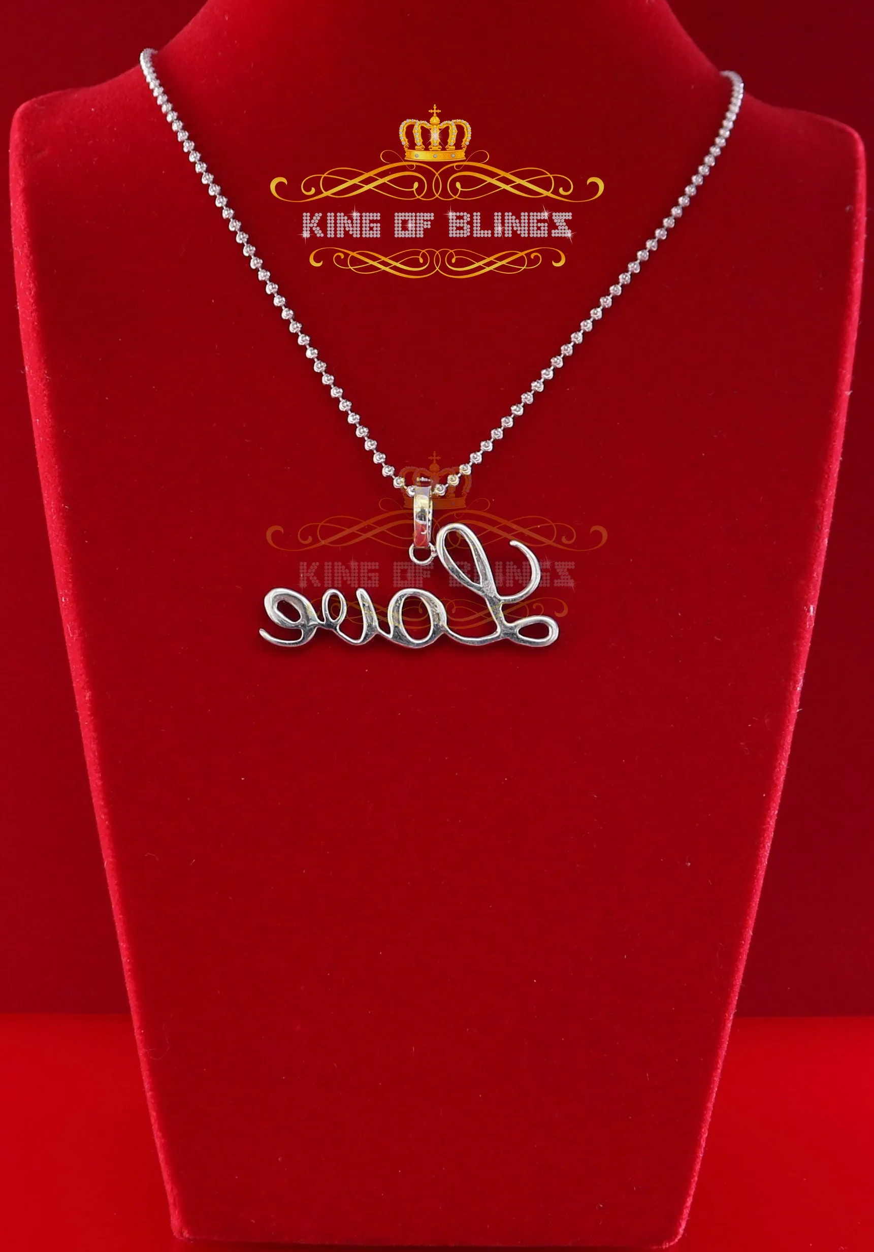 King Of Bling's White Attractive" LOVE" Letter 925 Sterling Silver Pendant 2.08ct Cubic Zirconia