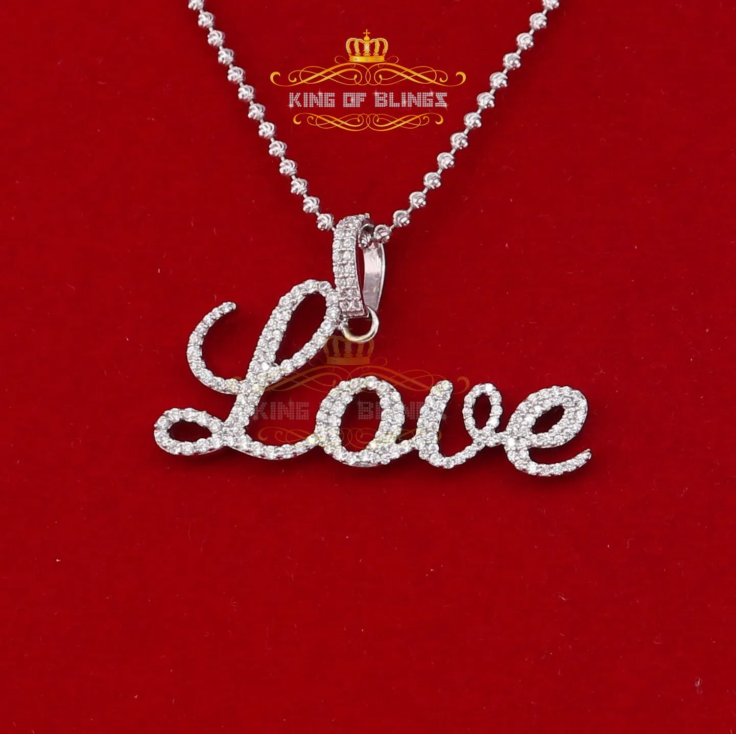 King Of Bling's White Attractive" LOVE" Letter 925 Sterling Silver Pendant 2.08ct Cubic Zirconia