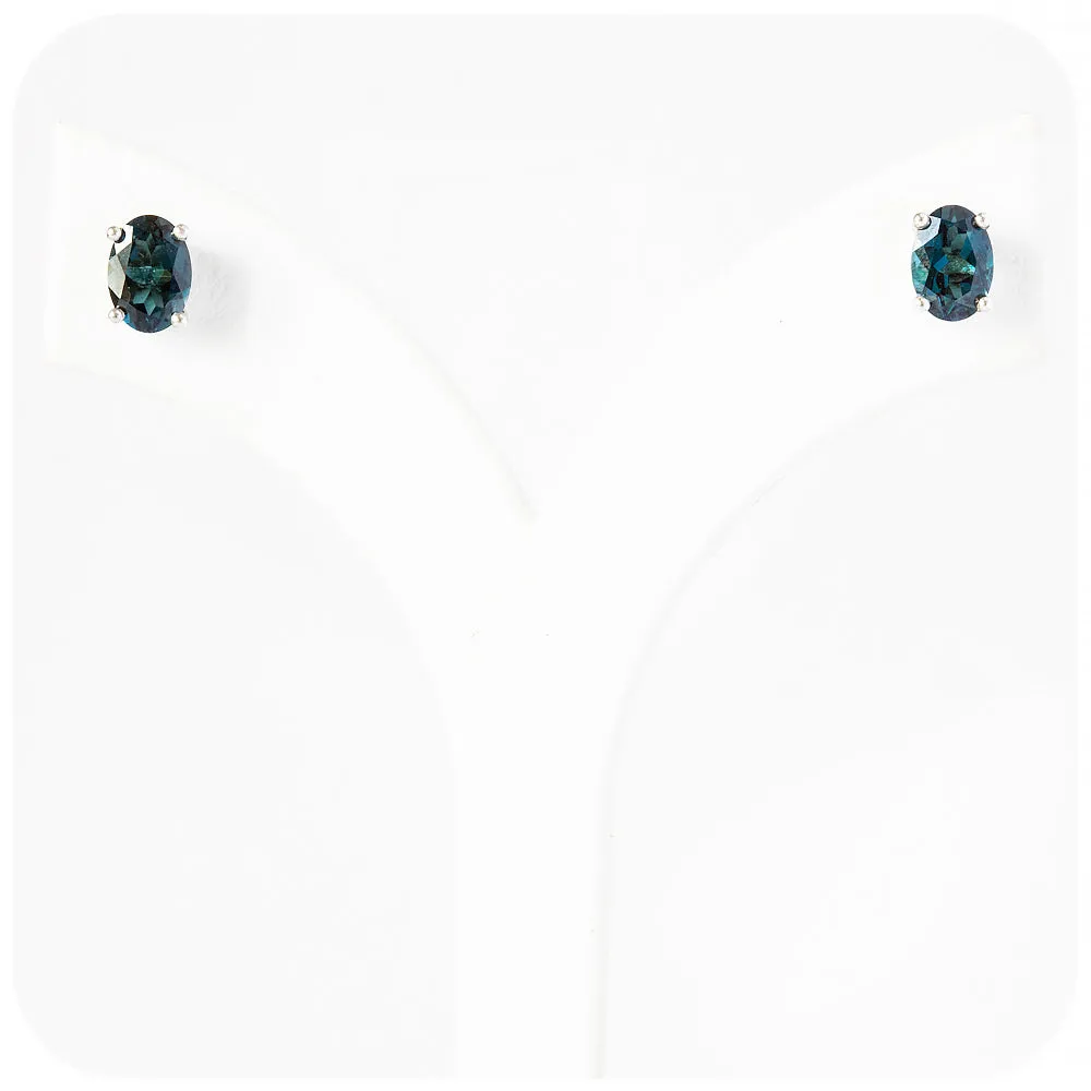 Luna, an Oval cut London Blue Topaz Stud Earring - 7x5mm