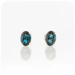 Luna, an Oval cut London Blue Topaz Stud Earring - 7x5mm