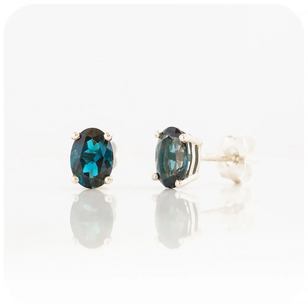 Luna, an Oval cut London Blue Topaz Stud Earring - 7x5mm