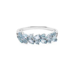 Marquise Cut and Round Cut Aquamarine Ring in White Gold
