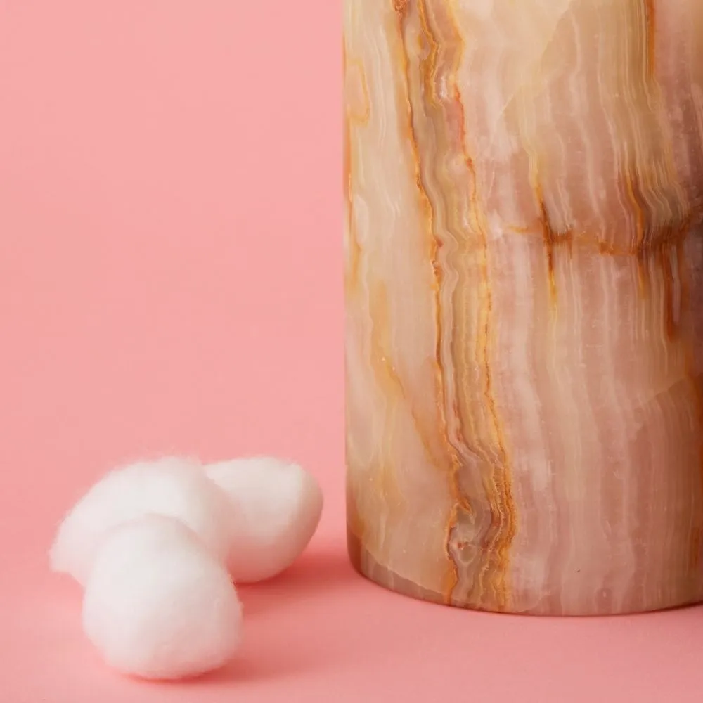 Medium Natural Onyx Stone Wood Canister
