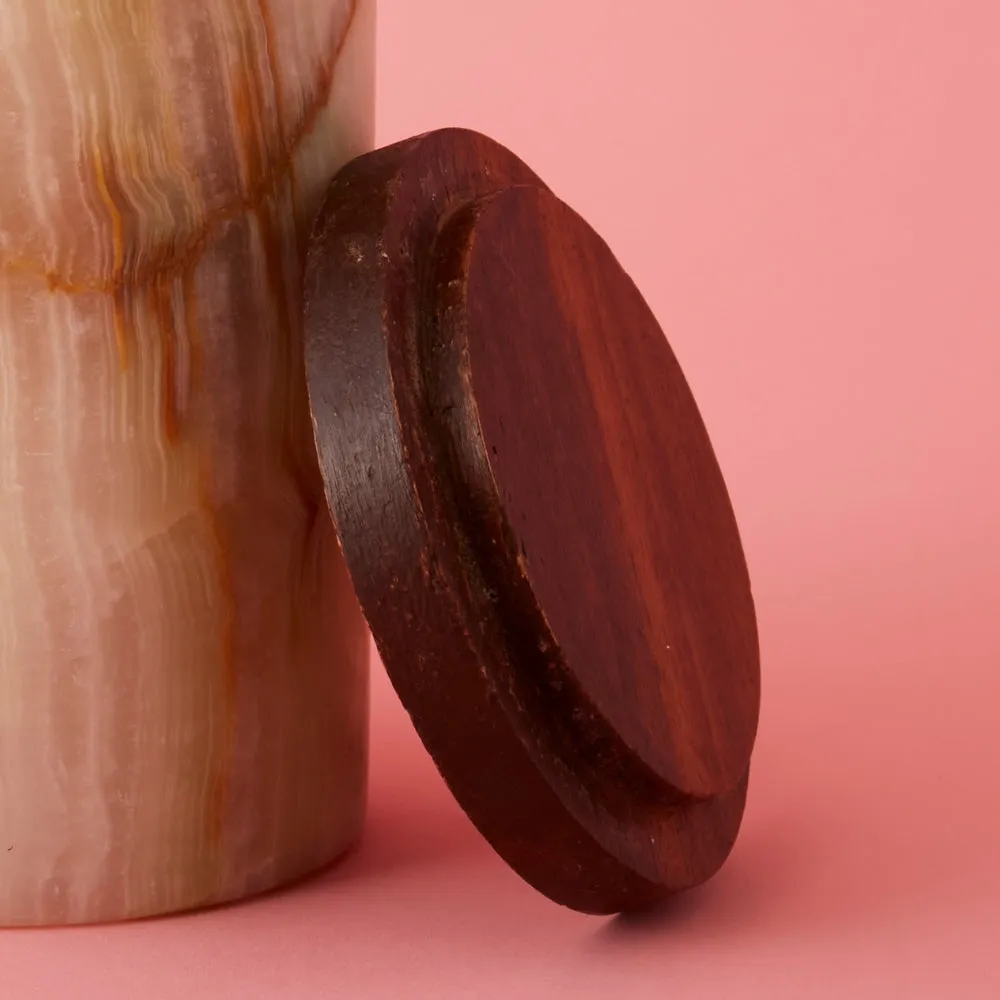 Medium Natural Onyx Stone Wood Canister