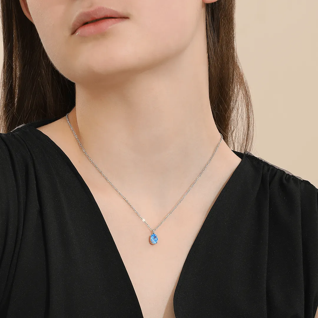Memories: "DECEMBER" | Blue Zircon Necklace | White Gold-Plated