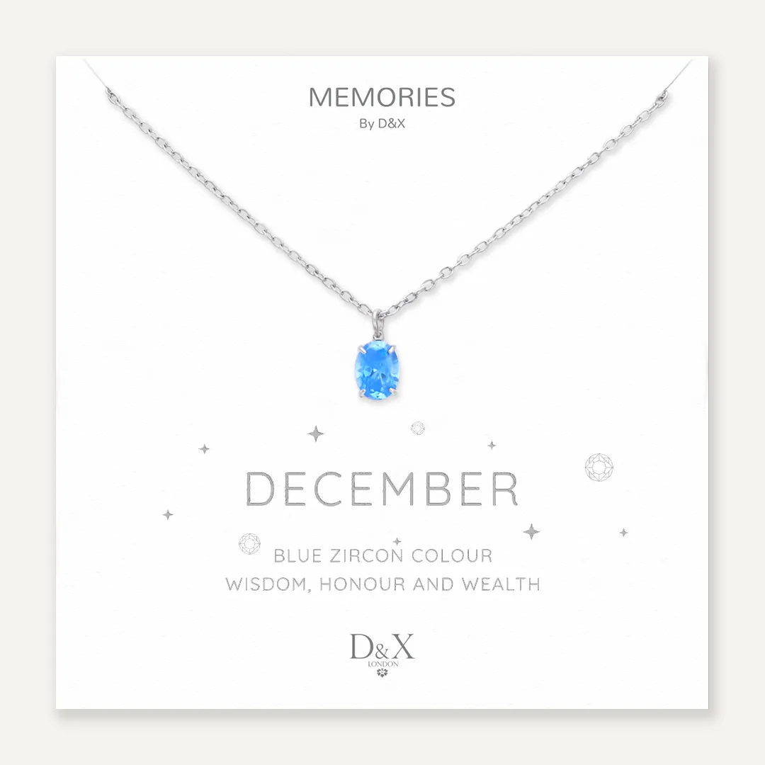 Memories: "DECEMBER" | Blue Zircon Necklace | White Gold-Plated