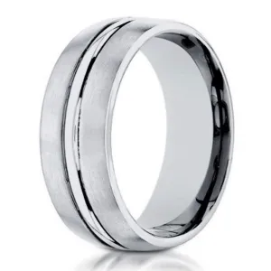 Men's 10K White Gold Wedding Band With Polished Center | 6mm