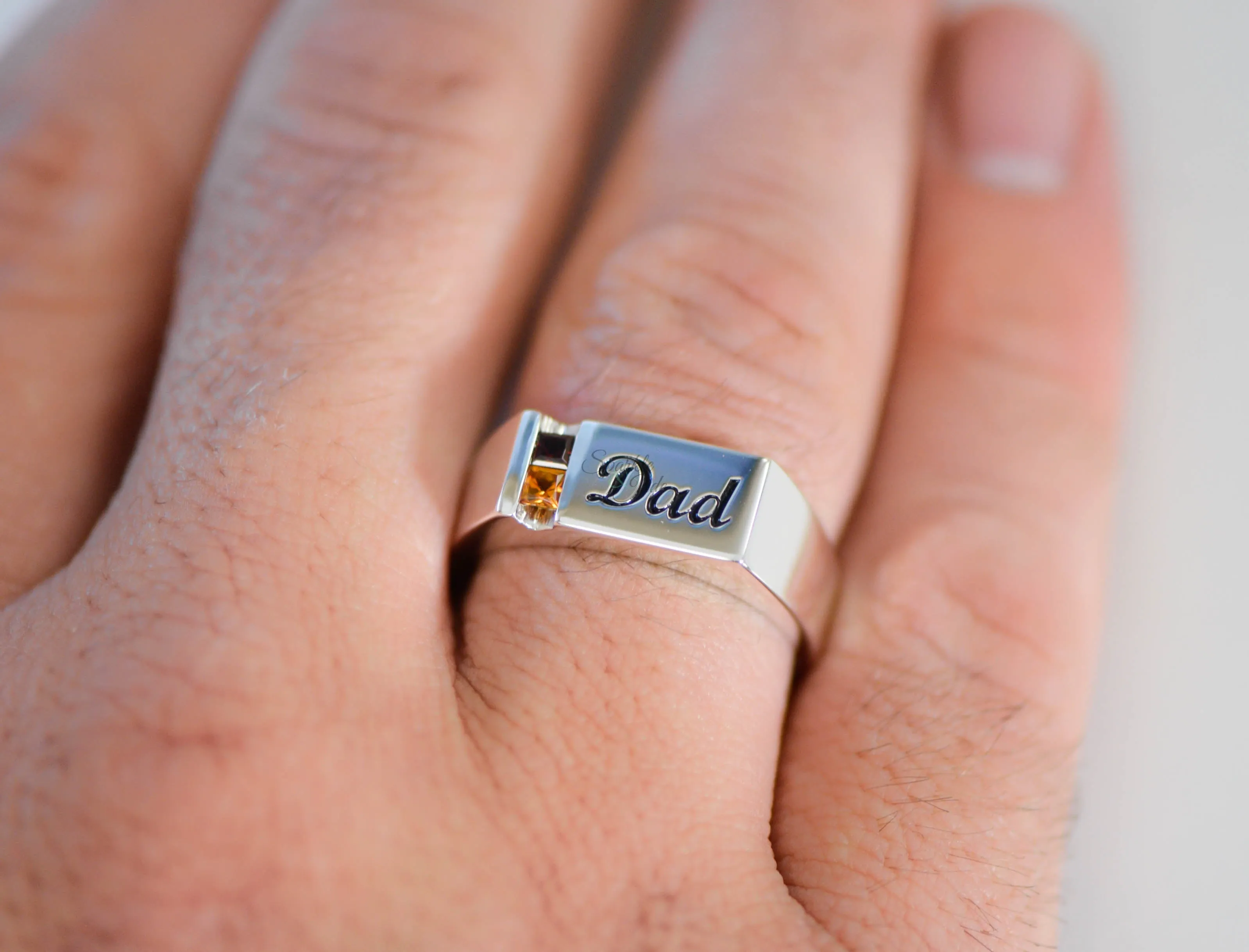 Men's Father's or Grandfather's Family Birthstone Signet Ring