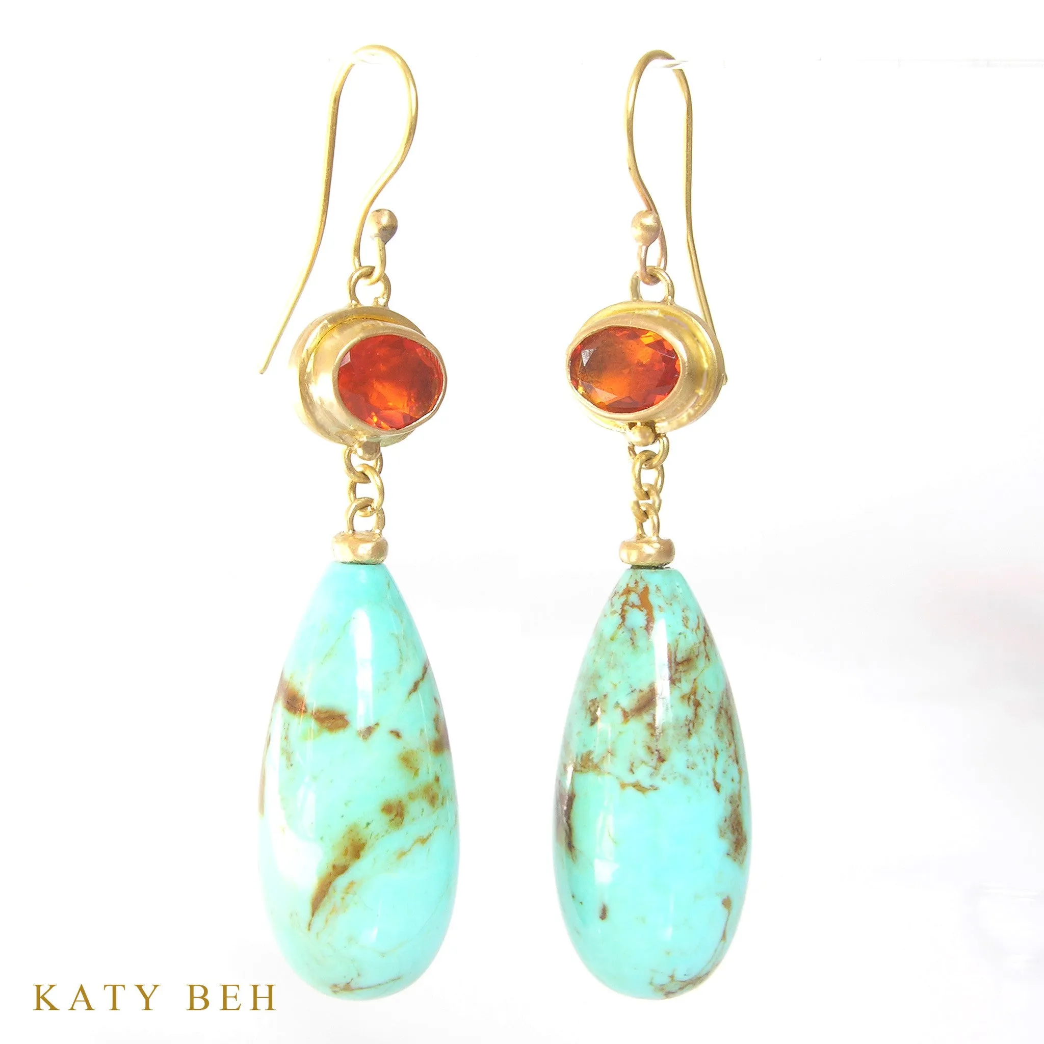Mexican Fire Opal and Turquoise Earrings