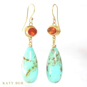 Mexican Fire Opal and Turquoise Earrings