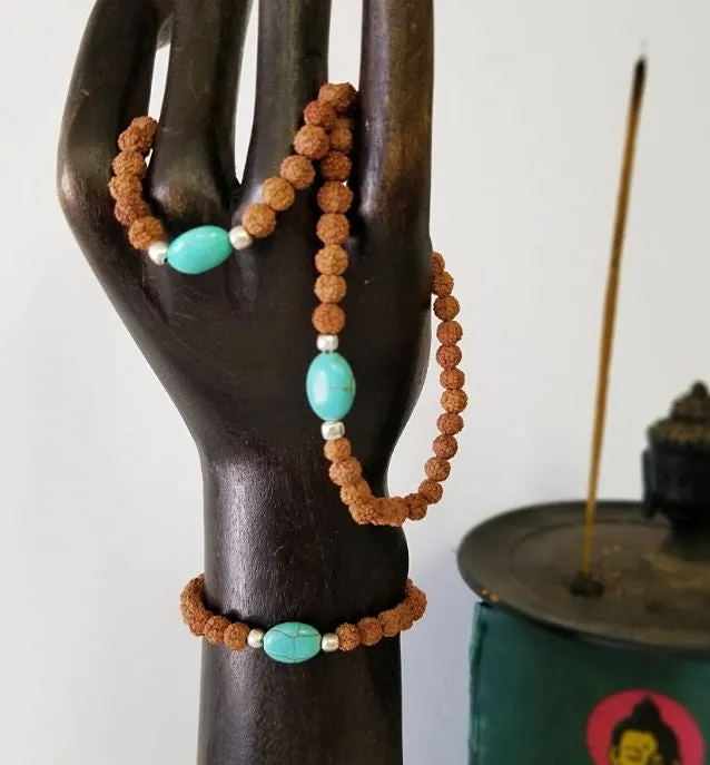 Mini Rudraksha Bead & Turquoise Bracelet
