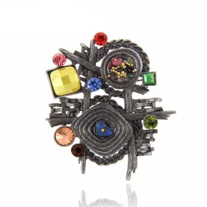 Multicolor Stone Scarf Clip, Vintage Retro Irregular Geometric Brooch Jewelry