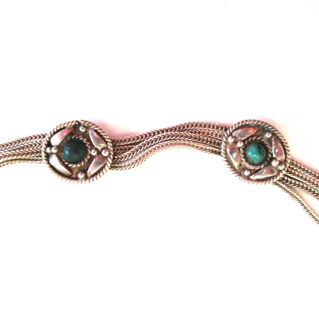 Native American Sterling Silver Turquoise Chain Bracelet