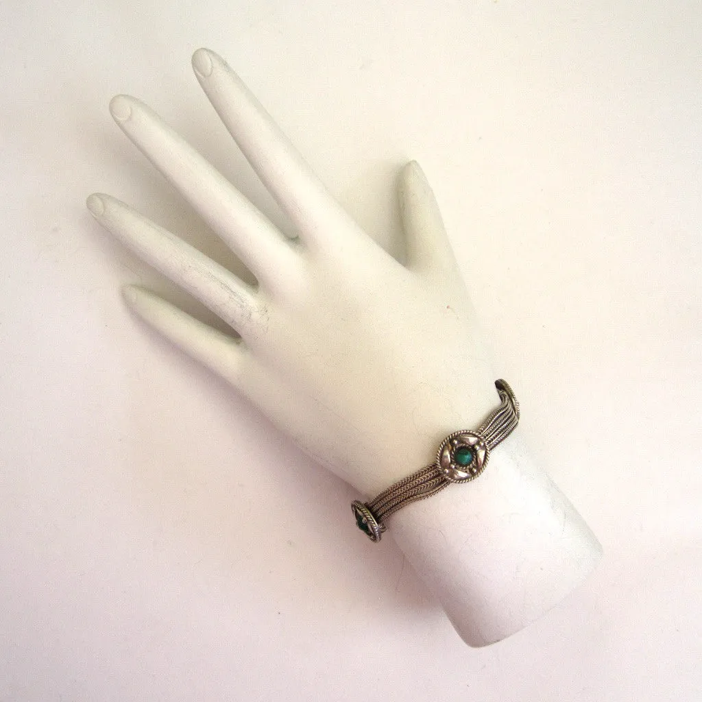 Native American Sterling Silver Turquoise Chain Bracelet
