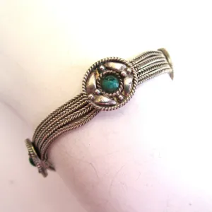 Native American Sterling Silver Turquoise Chain Bracelet
