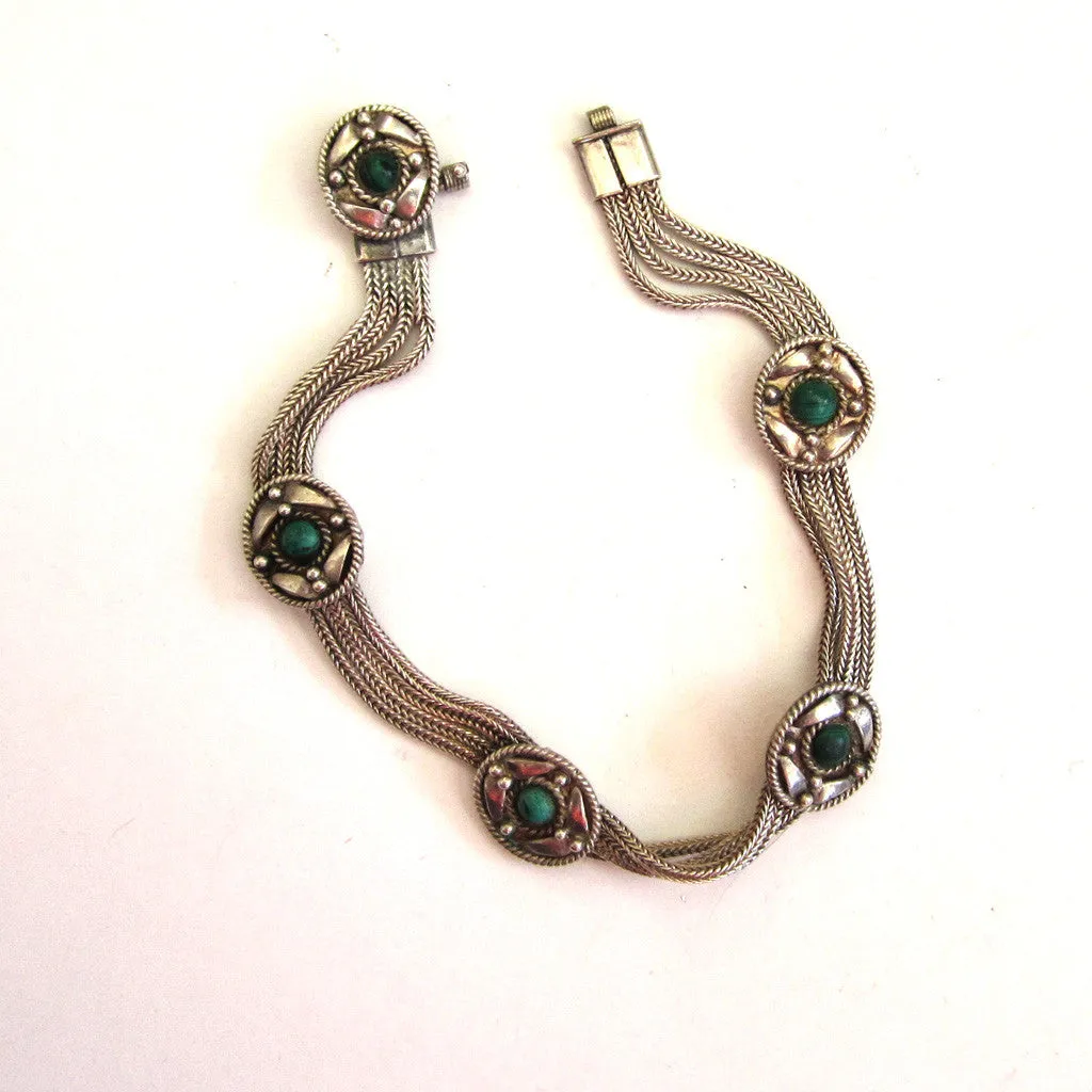 Native American Sterling Silver Turquoise Chain Bracelet