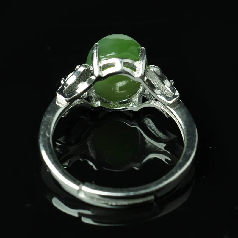 Natural Jade Ring Nephrite Silver Zircon Adjustable Ring ZNRG117