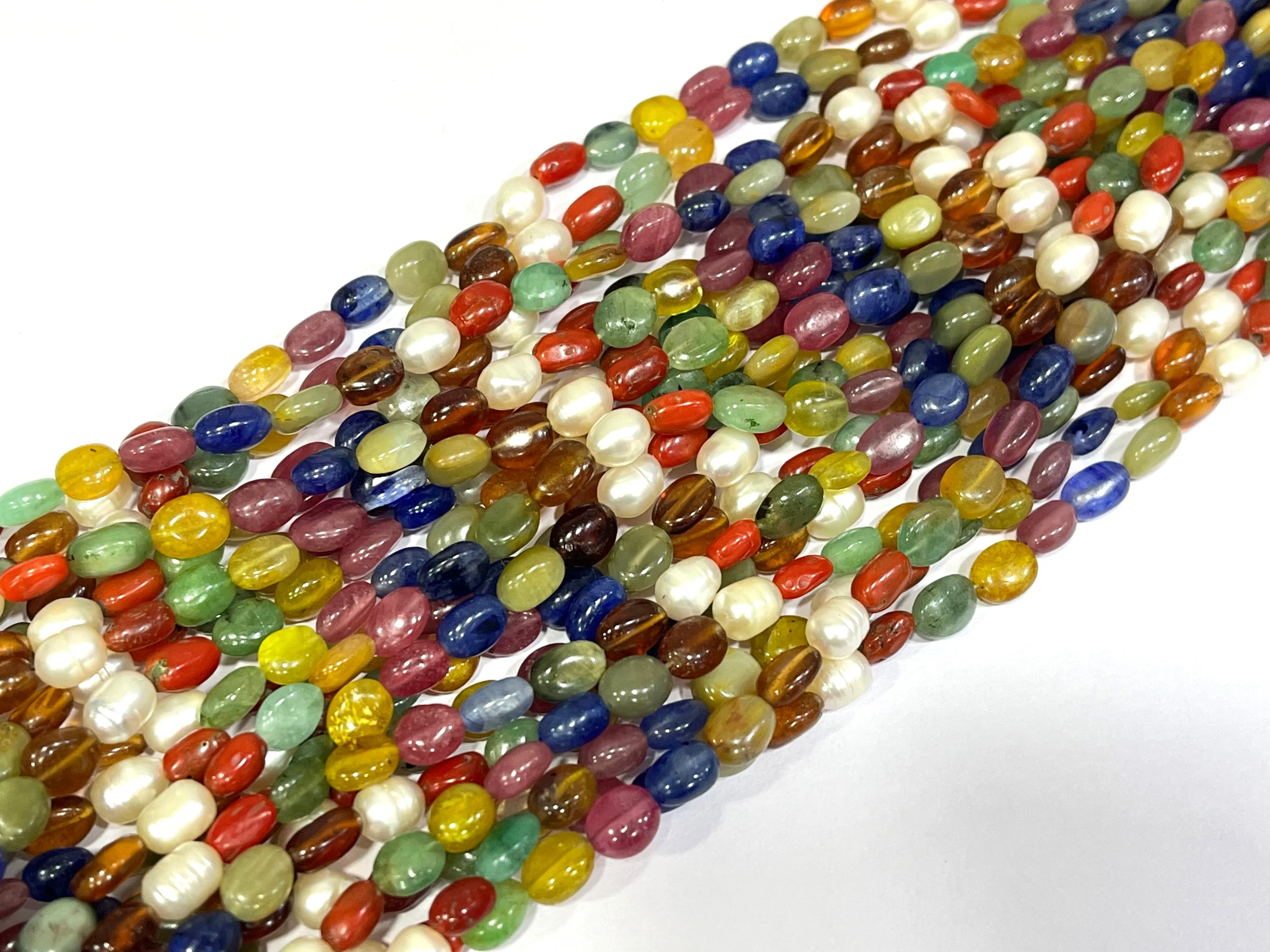 Natural Navratan Smooth Oval Shape Beads