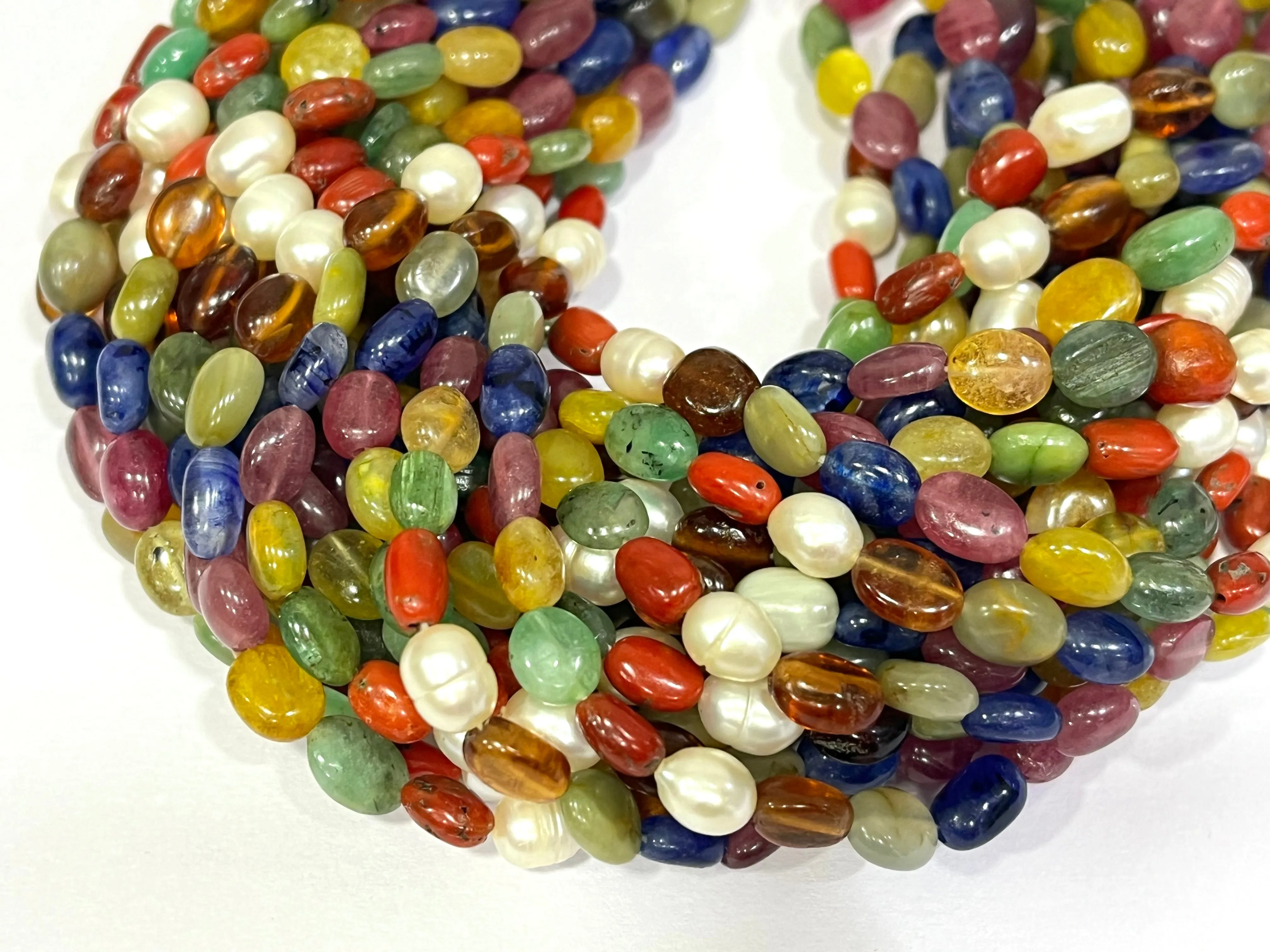 Natural Navratan Smooth Oval Shape Beads