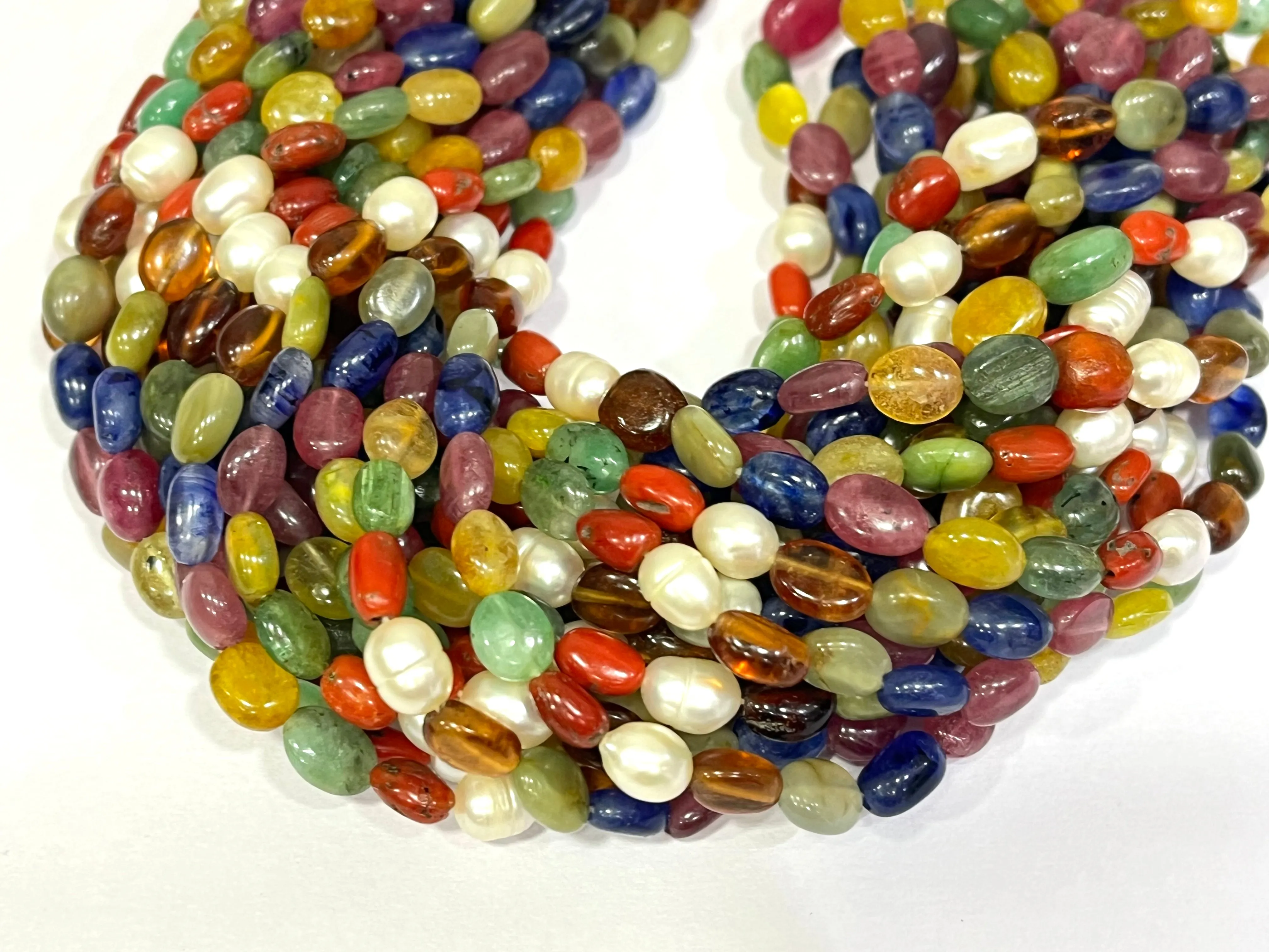 Natural Navratan Smooth Oval Shape Beads