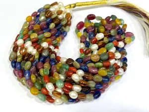 Natural Navratan Smooth Oval Shape Beads