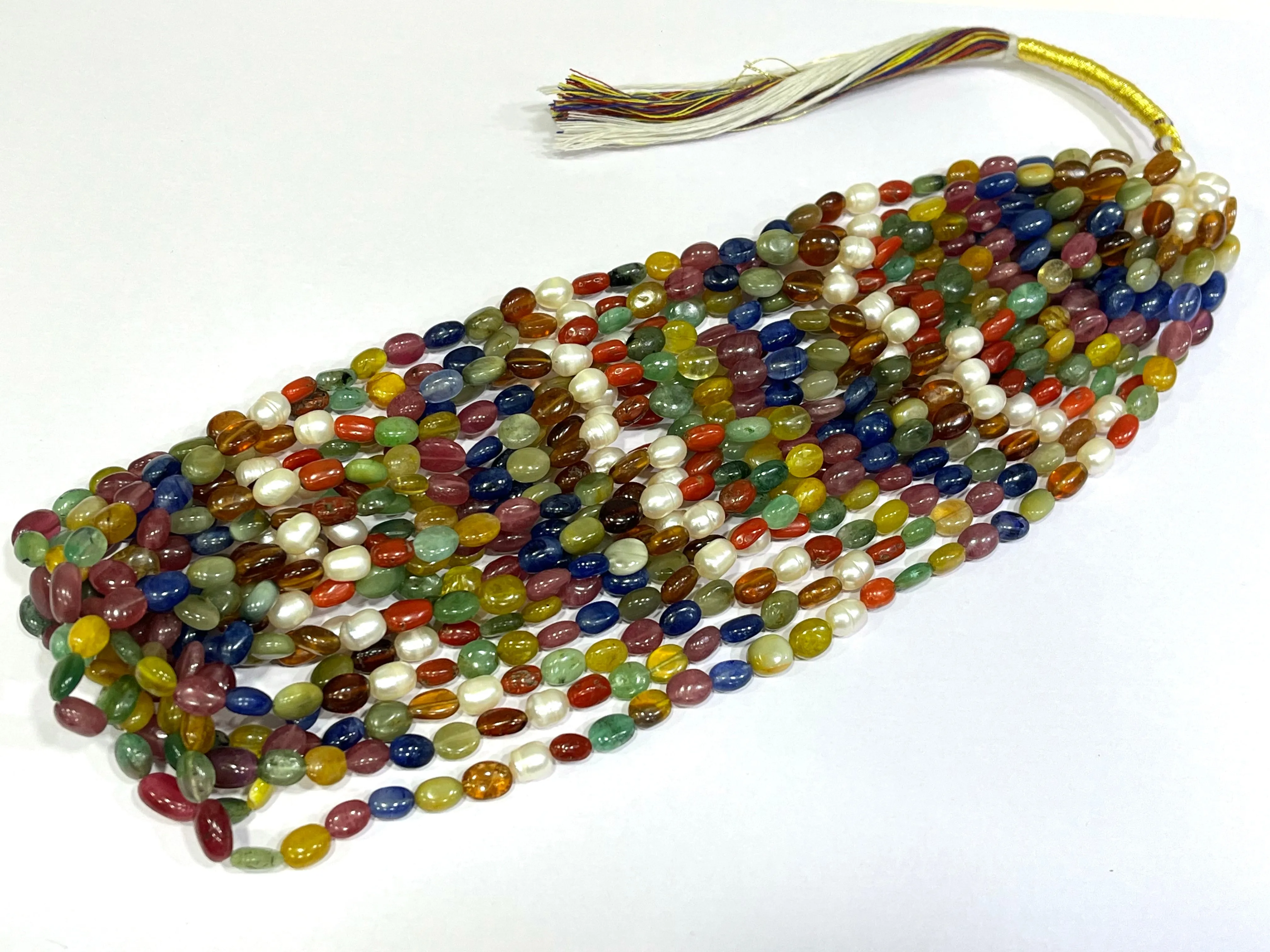Natural Navratan Smooth Oval Shape Beads