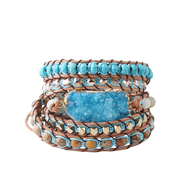 Natural Turquoise Gemstone Wrap Bracelet for Women Charms Gifts for Mom