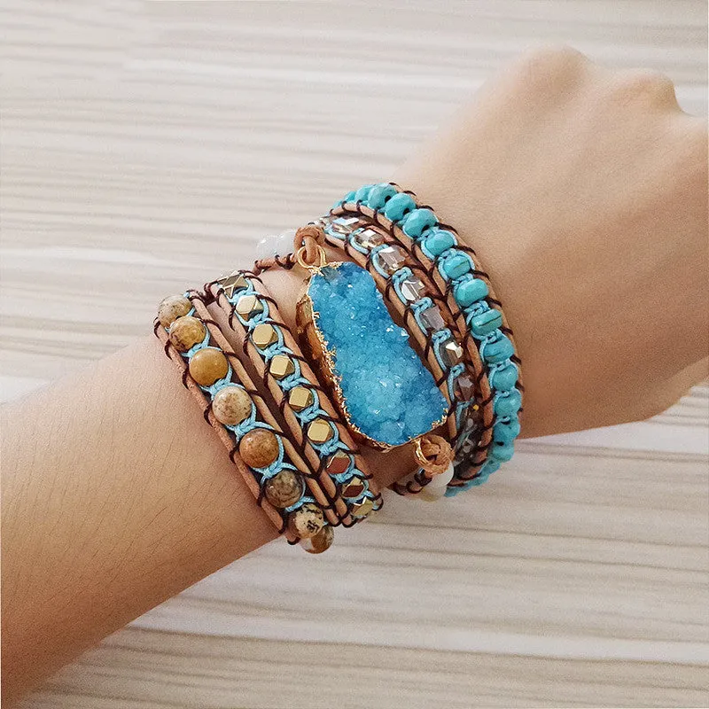 Natural Turquoise Gemstone Wrap Bracelet for Women Charms Gifts for Mom