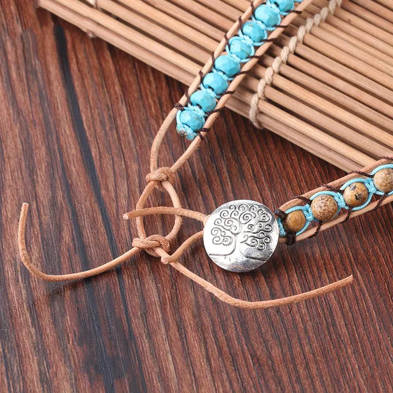 Natural Turquoise Gemstone Wrap Bracelet for Women Charms Gifts for Mom
