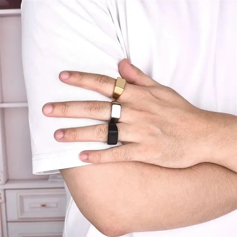 New Stainless Steel Rings for Men Geometric Width Signet Finger Band Rock Punk Style Fashion Ring Jewelry Accessories Wholesale