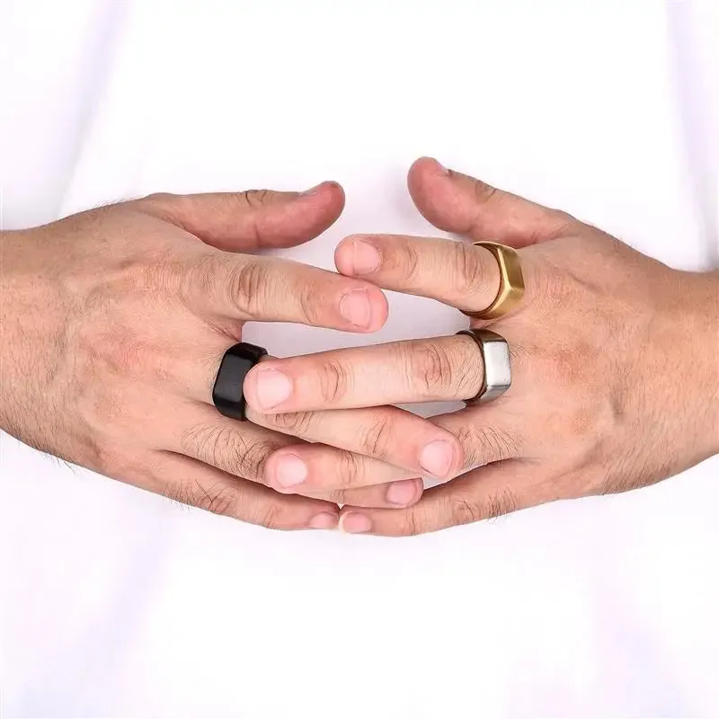New Stainless Steel Rings for Men Geometric Width Signet Finger Band Rock Punk Style Fashion Ring Jewelry Accessories Wholesale