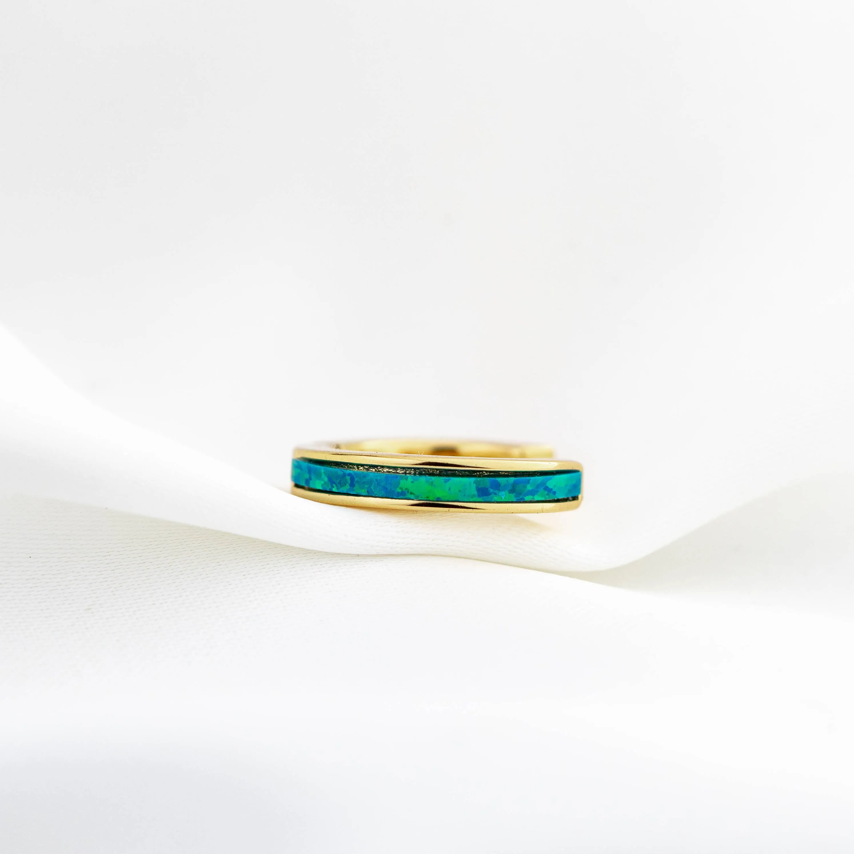 Ocean Blue Shiny Opal Hoop