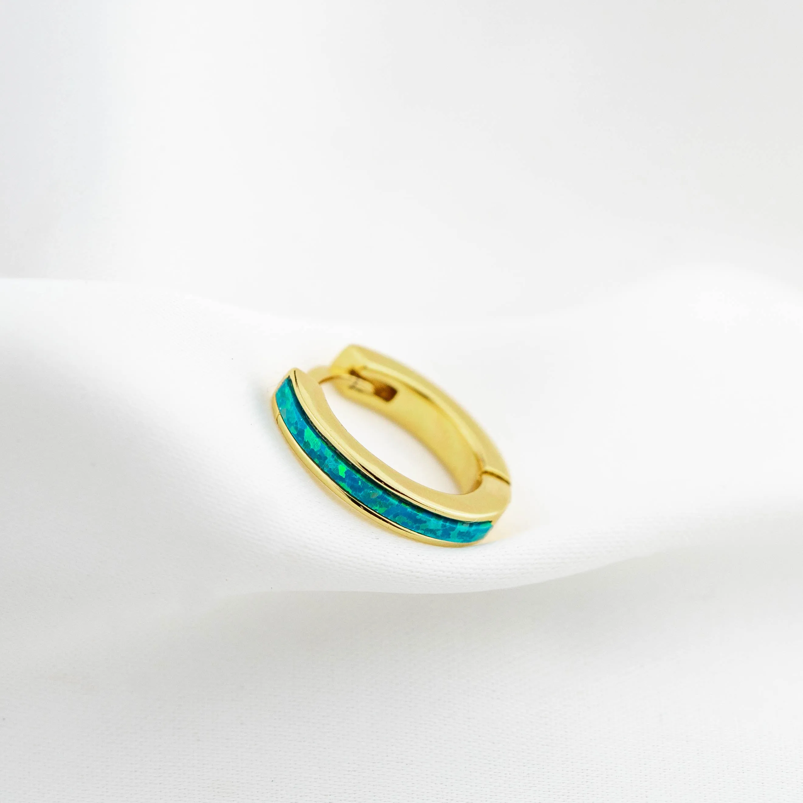 Ocean Blue Shiny Opal Hoop